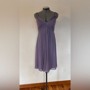 Sleeveless Purple V-Neck Chiffon Midi Dress with Beaded Straps